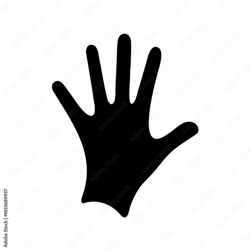 Obraz premium Black silhouette of an open human hand with five fingers Vector, illustration
