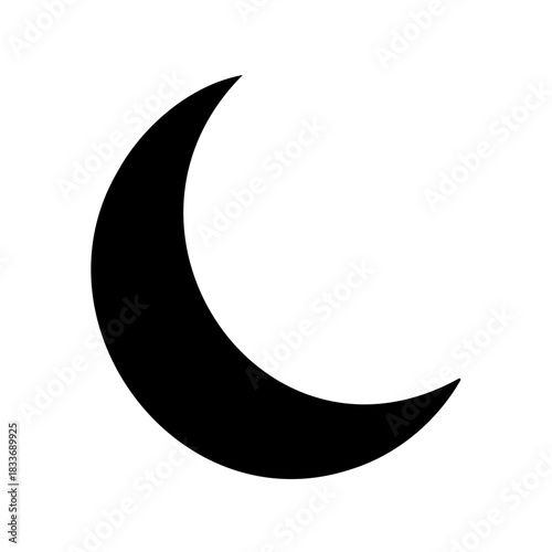 Minimalist black crescent moon celestial body icon graphic Vector, illustration