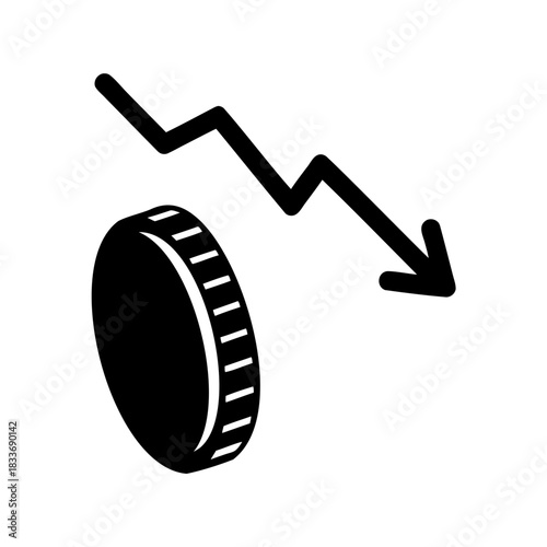 Financial coin decline with downward zigzag arrow chart Vector, illustration