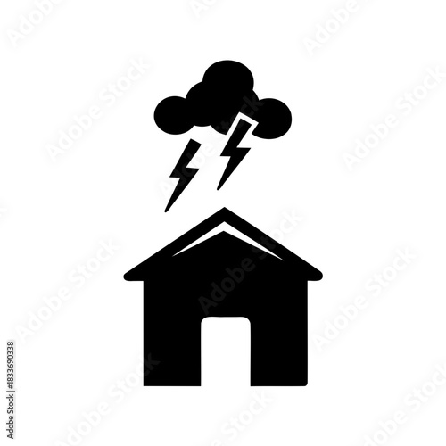 Home under storm with lightning bolts icon weather risk Vector, illustration