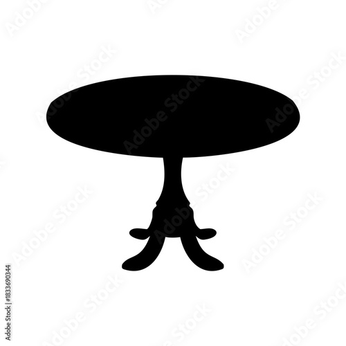 Minimalist round pedestal table black silhouette graphic. Vector, illustration