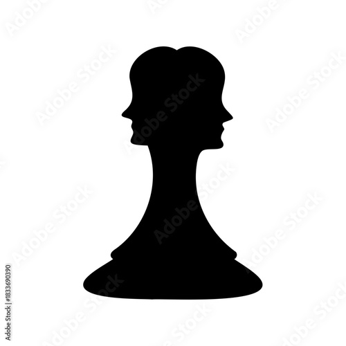 Dual human profiles form chess pawn silhouette of opposition Vector, illustration