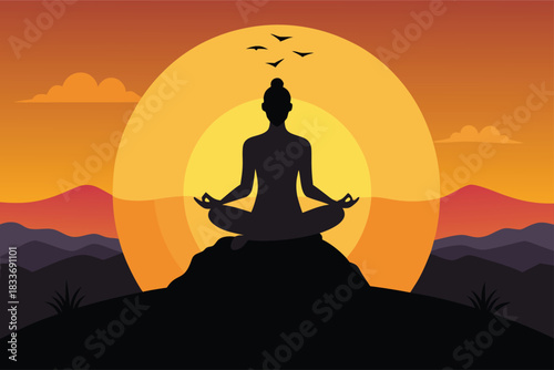 Find inner peace with this serene yoga silhouette at sunset, perfect for wellness promotions and mindful living campaigns, inspiring calm and tranquility