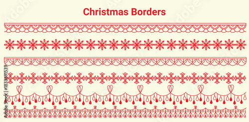 Set of six red christmas decorative border element
