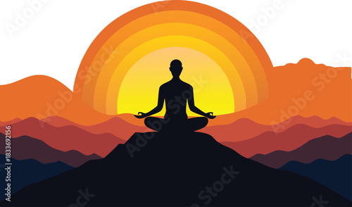 Find inner peace with mindful meditation overlooking a serene mountain sunset landscape, perfect for wellness retreats and spiritual growth resources