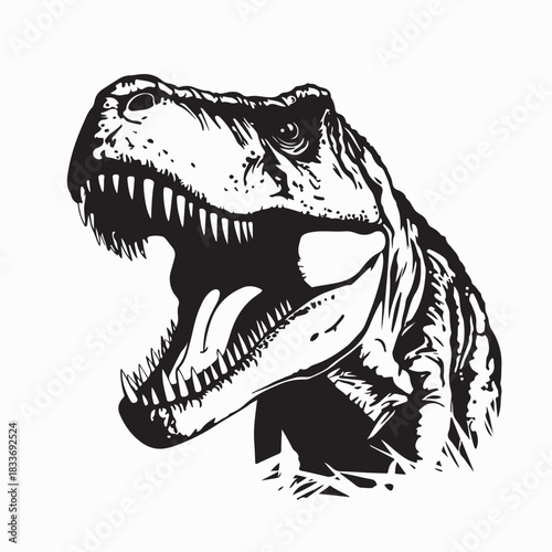 Angry T-Rex Dinosaur Head Illustration on white Background