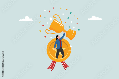 Effort and dedication in working to earn rewards, employees receive awards and recognition for outstanding achievements or victories.