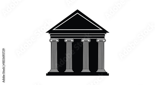 A classic temple facade with pillars and a triangular pediment represented as a silhouette