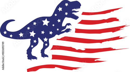 Tyrannosaurus rex silhouette with american flag pattern