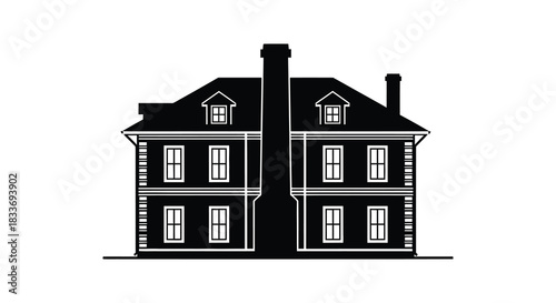 a classic two story house with detailed windows and a chimney black silhouette