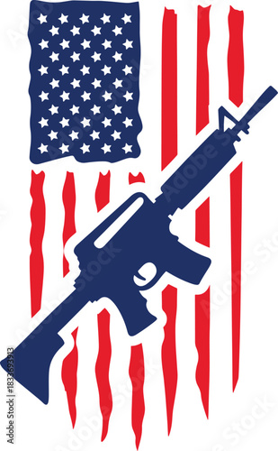 Stylized american flag with ar15 rifle silhouette design