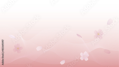 桜の花と曲線の抽象的な背景イラスト