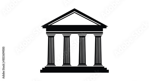 Classical building facade with prominent columns and a triangular pediment a striking silhouette