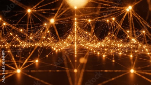 Abstract illustration of connected glowing nodes forming network structure on dark background