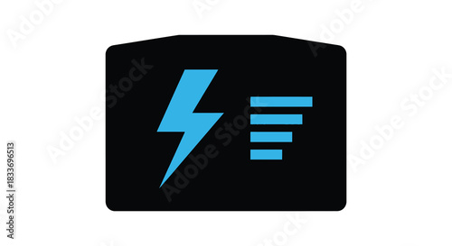 A striking black background displaying a blue lightning bolt and equal sign silhouette