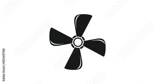 A striking black fan blade design against a white backdrop a minimalist silhouette