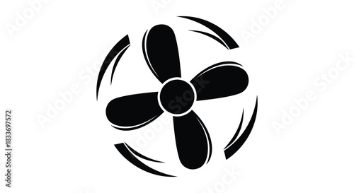 Abstract floral design with swirling petals and a central core a striking black silhouette