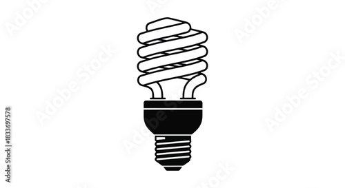 A simple black and white illustration of a compact fluorescent lightbulb a modern energy saving design silhouette