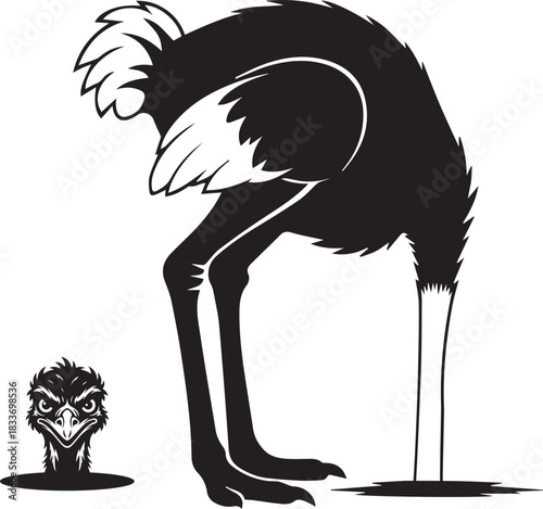 ostrich head in and out of sand silhouette vector flat illustration design