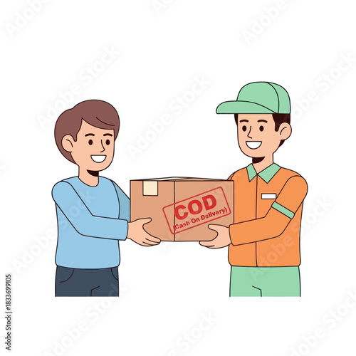 Delivery man handing a Cash on Delivery package to a customer.