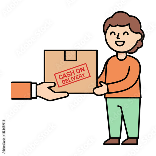Delivery person receiving cash on delivery package from courier service.