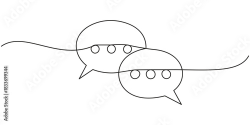 Single line drawing Speech bubble vector. Communication chat messenger single line vector linear icon. Dialog cloud, chat bubble template outline line design. Vector illustration.