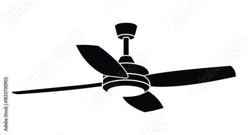 A black and white image depicting a classic ceiling fan design shown as a silhouette