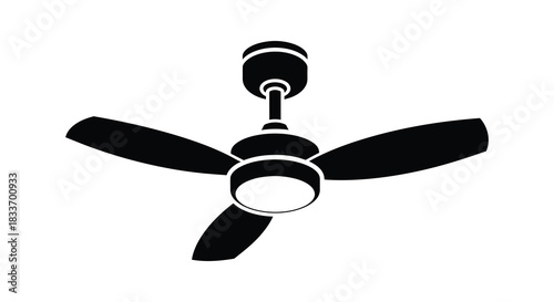 A simple black depiction of a ceiling fan with three blades a minimalist silhouette