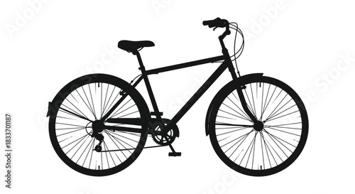 A striking black outline of a classic bicycle showcasing its form and design silhouette