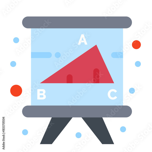 Educational Presentation: A simplistic illustration of an educational presentation with a triangle on a display board. This graphic captures the essence of learning and communication.