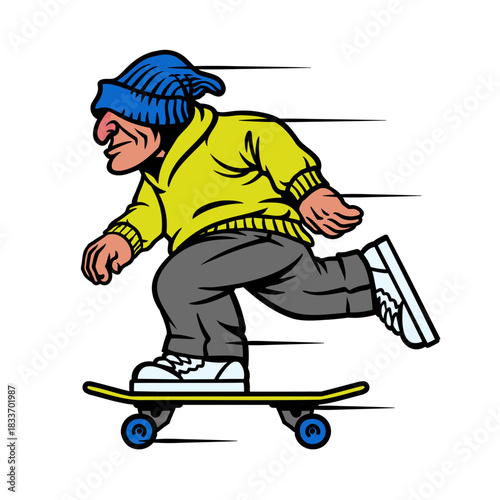 Cartoon Street Skater Riding Skateboard