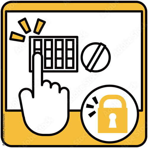 配達の方へ宅配ボックスのダイヤル錠で施錠をお願いするイメージ素材