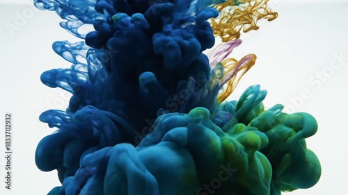 Abstract ink flow in water with vibrant colors and dynamic shapes for creative backgrounds