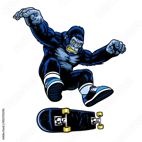 Jumping Ollie Skating Gorilla Character