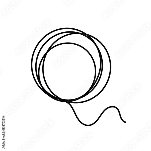 Hose or wire icon coiled in a circle in vector line drawing. Vector Illustration.
