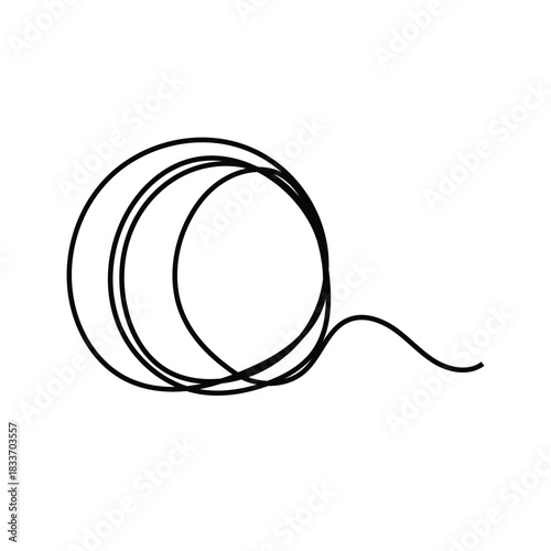 Hose or wire icon coiled in a circle in vector line drawing. Vector Illustration.
