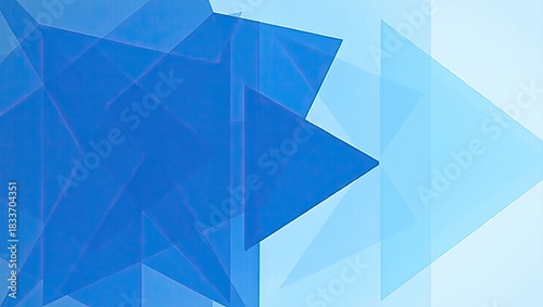 Overlapping abstract geometric shapes in shades of blue create a modern composition with a sense of depth and transparency, evoking a minimalist aesthetic.