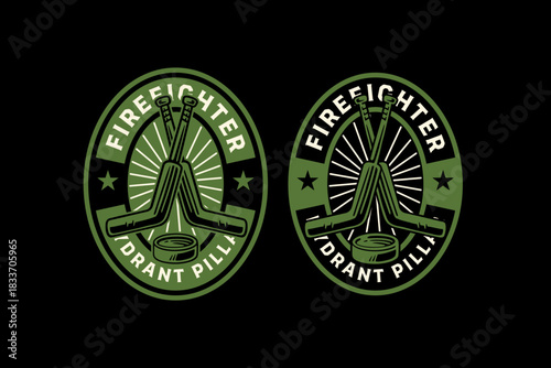 Hockey sticks crossed with puck retro badge logo vector design set for hockey sport. Goalie puck and sticks crossed vintage emblem patch logo graphic pack for ice hockey sport club.