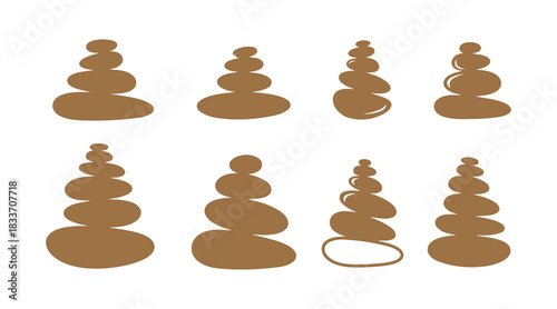 Vector illustration showcasing balanced pebbles. A logo symbolizing wellness and harmony. An abstract assortment. The serene simplicity of a zen rock cairn shape. A simple tower of poise.
