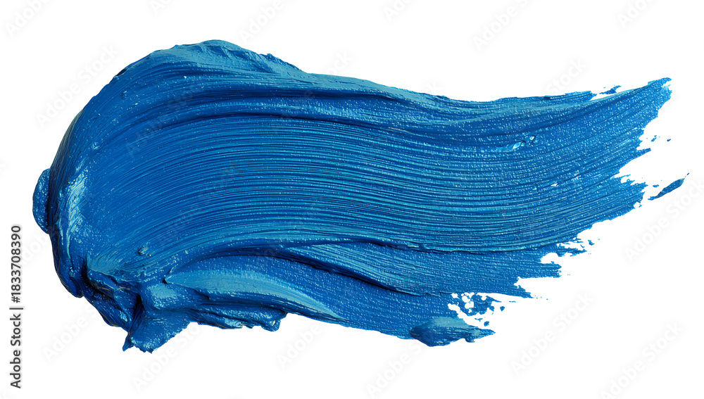 Fototapeta premium Vibrant textured brush stroke of rich cobalt blue oil paint with visible bristle marks isolated on transparent background