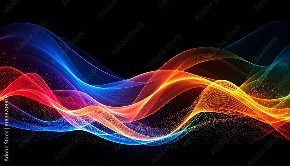 Obraz premium Colorful abstract waves on black background symbolizing energy and motion