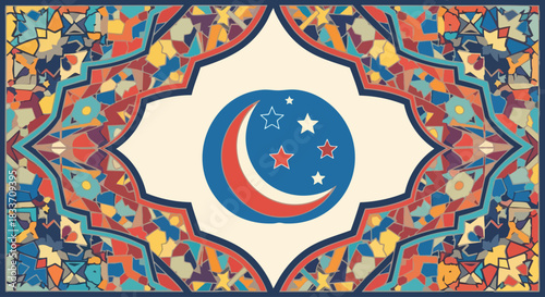 Crescent Moon with Stars Religious Symbol.