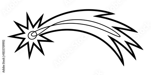 Stylized shooting star line art illustration. graphic representation of comet, celestial body, wish, or success symbol, isolated on white background. Vector, illustration