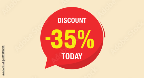 Discount offer graphic, 35 percent off, today only, red speech bubble, bold typography, sale promotion, marketing banner, attention grabber