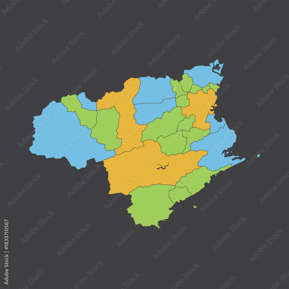 Fototapeta Vibrant political vector map of Tokushima Prefecture Japan showing all administrative regions