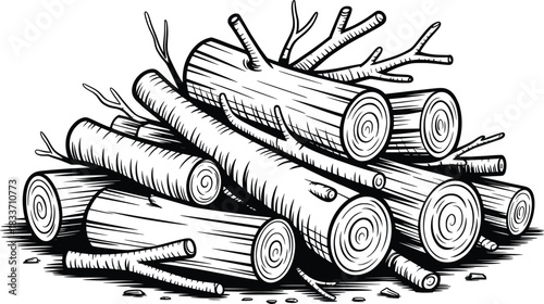 Stacked Firewood Logs Illustration Vector Art.