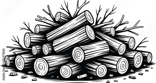 Stacked Firewood Logs Illustration Vector Art.