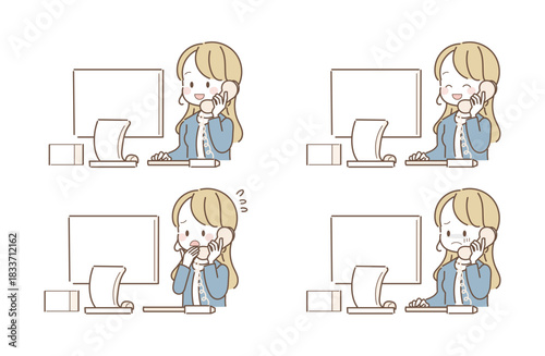 電話応対する会社員　パソコン