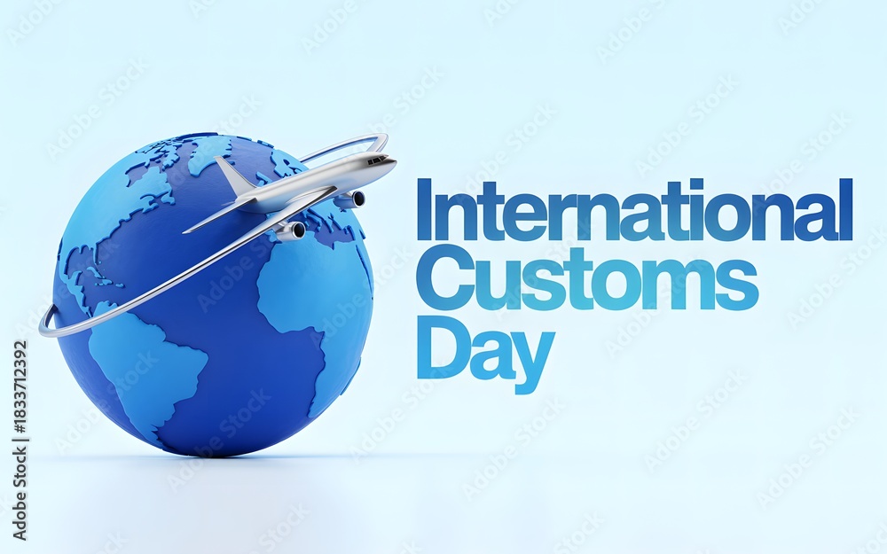 Fototapeta premium International customs day with globe and airplane