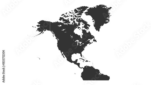 Simple, solid black silhouette map of the continent of North America, including the United States, Canada, Mexico, and Central America.